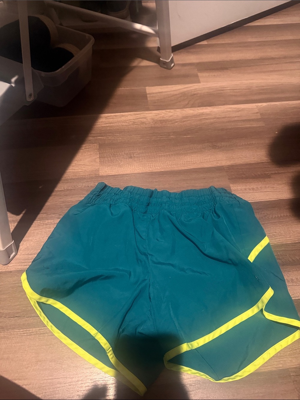 Danskin Teal Athletic Running Shorts with Neon Yellow Trim